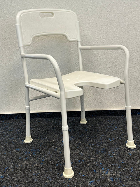 Adam Medical Duschstuhl mit Armlehnen & Rückenlehne – höhenverstellbar mit Hygieneaussparung – gebraucht