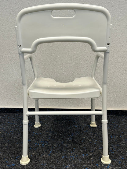 Duschstuhl mit Armlehnen & Rückenlehne – höhenverstellbar mit Hygieneaussparung – gebraucht